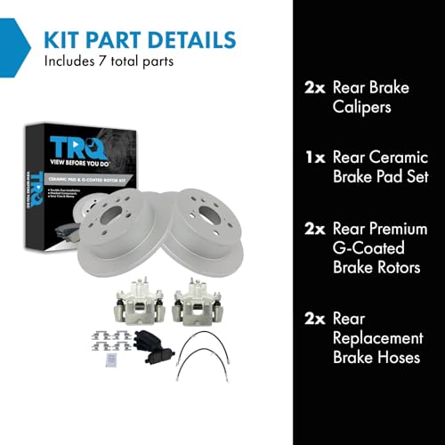 Image of TRQ Rear Brake Pad and Rotor Set Ceramic Coated Rotors Calipers Compatible with 2006-2007 Toyota Avalon 2006-2008 Solara