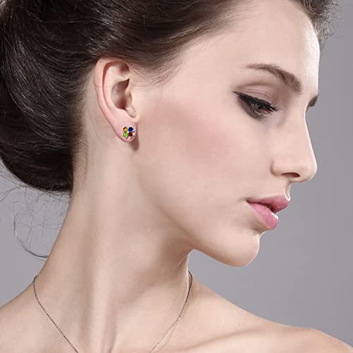 Gem Stone King Customized and Personalized 4 Gemstone Birthstone Earrings For Women | 925 Sterling Silver | 4MM Heart Shape3