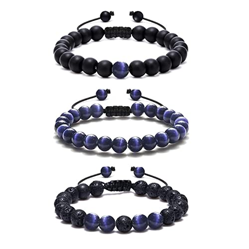Whoiy Pulsera Cuentas Amistad, Pulsera de Hombre Azul Negro Zirconia Cúbica...