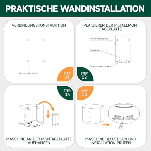 anydry 2630S Kompakter Händetrockner,Automatischer Elektrischer Händetrockner für Wandmontage,Für Gewerbliche oder Private Zwecke,Händetrockner für Toiletten.1400-1650W.(Schwarz)