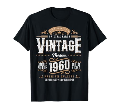 Vintage 1960 65 presentes de aniversário mulheres homens 65 anos t-shirt, Preto, Pequeno