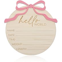 Nogeqi Hello World Newborn Sign Baby Name Announcement Sign Bow Birth Announcement Sign for Hospital Baby Welcome for Boys and Girls Photo Props Shower Nursery