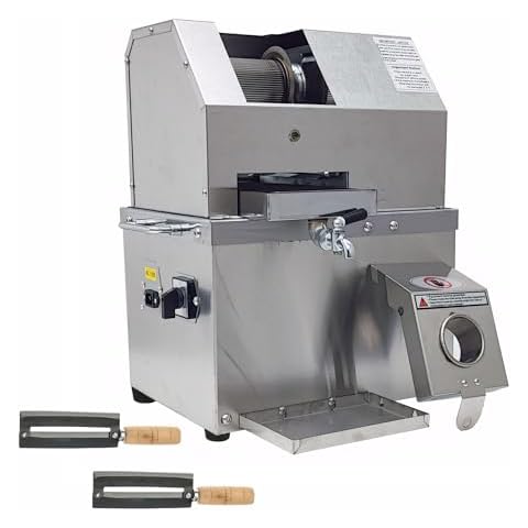 Yokoma 110V 800W Electric Sugar Cane Juicer, Sugarcane Juicer Machine, 3 Stainless Steel Rollers, Sugarcane Juice Extractor Squeezer for Home/Commercial, W/Openable Cover and 2 Sets Knives Cover