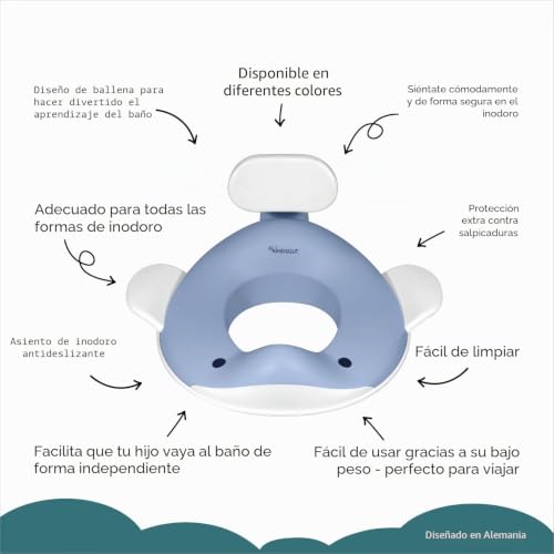 Miniatura 7 de Kindsgut Reductor En Forma De Ballena, Para Niños, En Colores Suaves Y Modernos, Libre De Sustancias Nocivas Y Apto Para Niños - Color Azul Grisáceo Pálido