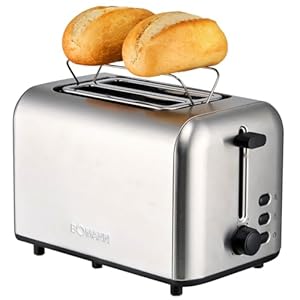 Bomann® Toaster 2 Scheiben | integrierter Brötchenaufsatz | extra breite Toastschlitze | Auftau-/Aufwärm-Funktion | Edelstahl | mit Brötchenaufsatz | TA 6080 CB