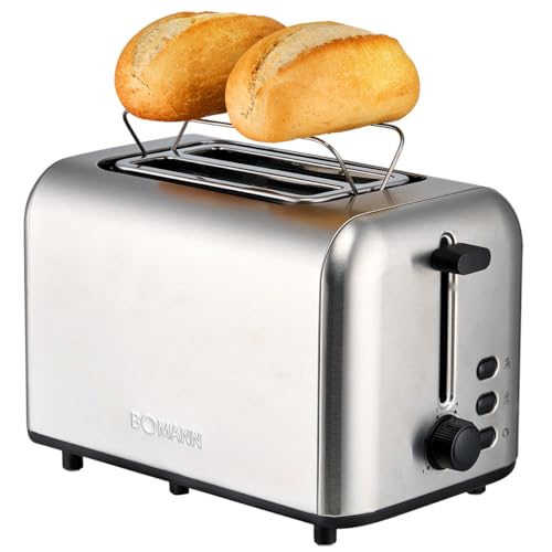 Bomann® Toaster 2 Scheiben | integrierter Brötchenaufsatz | extra breite Toastschlitze | Auftau-/Aufwärm-Funktion | Edelstahl | mit Brötchenaufsatz | TA 6080 CB
