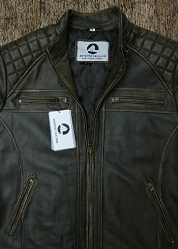 Image of Mens Genuine Leather Biker Jacket Black | Vintage Brown Distressed Lambskin Motorcycle Jackets for Men