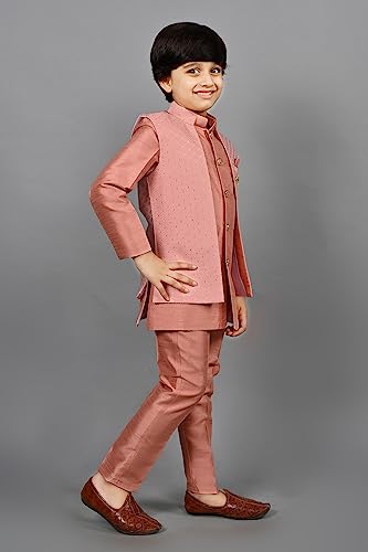 AHHAAAA Kids Ethnic Silk Indian Bollywood Style Print Indo-Western Sherwani Set For Boys 521MF