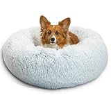 Best Friends by Sheri The Original Calming Donut Dog Bed – Washable Plush Pet Bed for Medium Breeds up to 45 lbs, Shag Faux Fur, Frost Gray, Medium (30' x 30')
