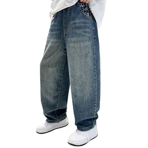 Pantalones cargo vaqueros para niños con cintura elástica de corte regular