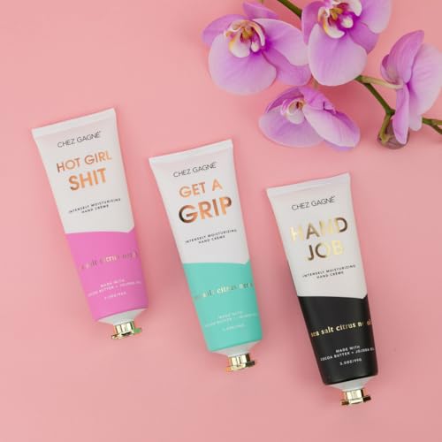 Chez Gagné Vegan Hand Cream for Dry Hands - Hand Job - Sea Salt Citrus and Neroli 3.4oz Non-Greasy Moisturizing Hand Lotion - Made in California - Paraben, Sulfate & Phthalate Free - Funny Gift