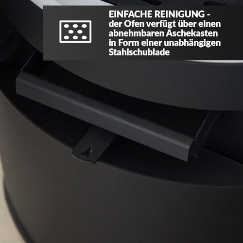 KRATKI Kaminofen aus stahl ROLLO bereit Satz Ø 150 7 kW mit Raumluftunabhängig, Bblass Verkleidung, freistehend, BImSchV 2, Staubauslass, 150 mm, EEK A Kaminofen HKI