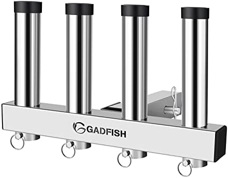 GADFISH Stainless Steel Hitch Fishing Rod Holder, Hitch Mount Rod Holder, 4 Link Tube for 2" Hitch Receivers with Quick Release Pin,Truck Adjustment Fishing Rod Rack, Fishing Pole Holder