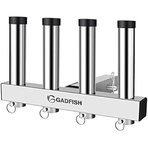 Stainless Steel Hitch Fishing Rod Holder, GADFISH Hitch Mount Rod Holder, 4 Link Tube for 2" Hitch Receivers with Quick Release Pin,Truck Adjustment Fishing Rod Rack, Fishing Pole Holder
