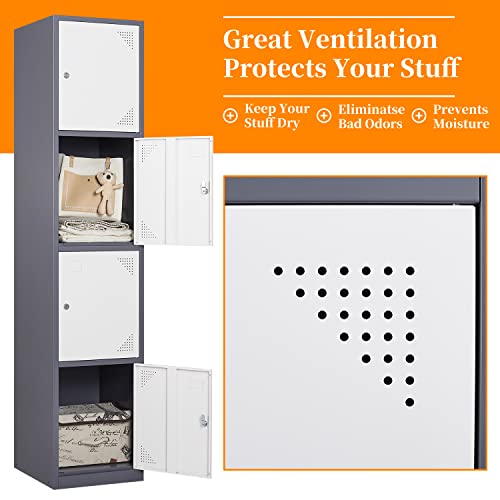 Image of Metal Locker with 4 Doors, 71'' Lockers for Employees Steel Storage Locker, Lockable Locker Cabinet for School, Gym, Home Office and Garage(Grey White) (Rectangular)