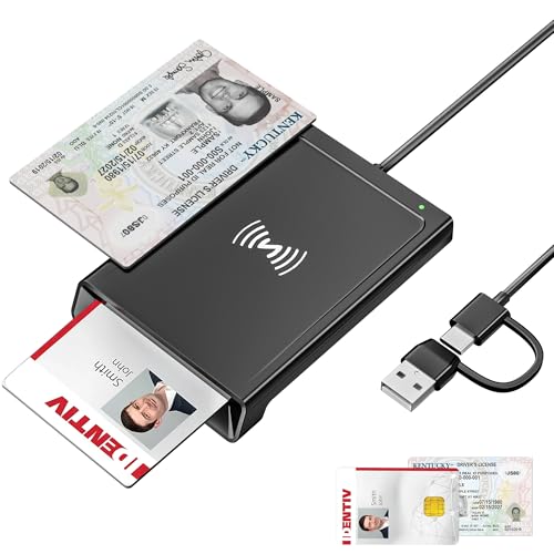 Smart Card Reader with NFC USB-A & USB-C NFC Reader & CAC Reader Military DOD Common Access 2-in-1 Contact and Contactless IC/ID/PIV/Bank/Credit Card Reader for Mac OS Windows Android Linux