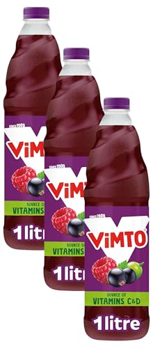 Vimto Real Fruit Squash Original Mixed Fruit Juice Cordial Drink, Blackcurrant, Grape & Raspberry, 1 Litre Bottle (Pack of 3)