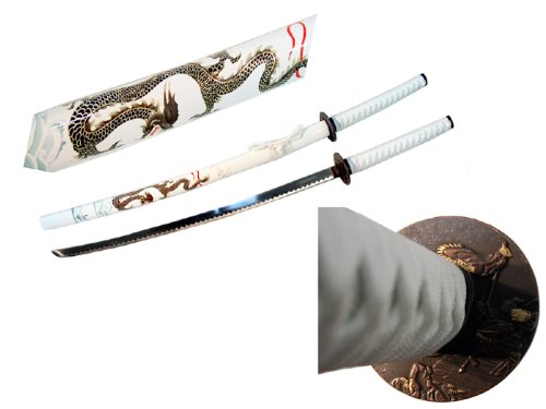 Isaazon 40.5" Collectible Dragon Katana Samurai Sword Ninja White