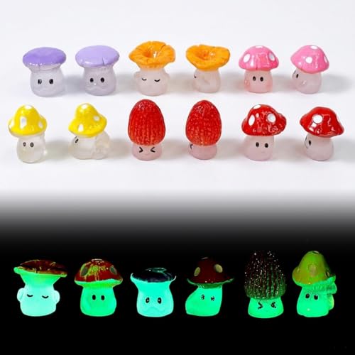 YAZWUR 12 Pièces Mini Champignons Lumineux en Résine, Petits Champignons Décoratifs, Miniatures pour Pots de Fleurs, Décoration de Jardin, Accessoires pour Jardin de Fées (Multicolore)