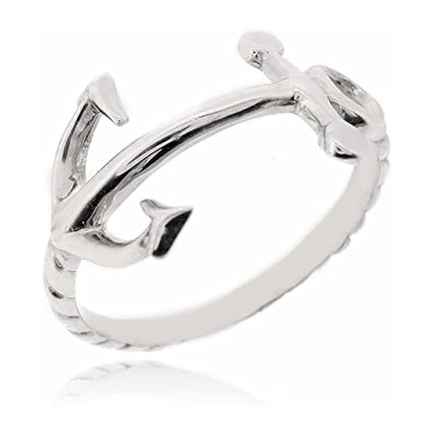 Sovats Anchor And Rope Nautical Band Ring For Women 925 Sterling Silver Rhodium Plated - Beach Jewelry for Women, Size 54 Cover