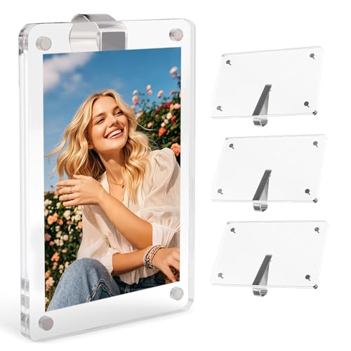 4Pcs Car Clip Picture Holder,Personalized Car Picture Frame,Acrylic Car Photo Holder,Magnetic Car Sun Visor Photo Clip,Visor Clip Photo Frame Hanging Decor Car Accessories for Mom Men Boyfriend Photos