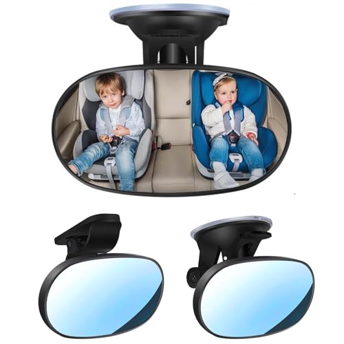 Bebé Espejo Retrovisor para Asiento de Bebé con Clips y Ventosa, 360° Ajustable Espejo Seguridad para Niños, Retrovisor Convexo Gran Angular HD Ajustable 360°