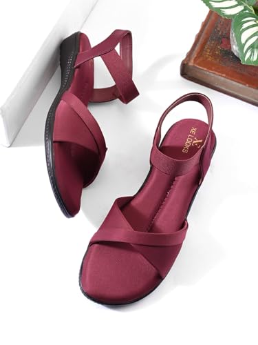 Image of XE Looks Black Criss-Cross Flat Sandals for Women | Secure Ankle Strap | Cushioned Footbed | Lightweight Casual Footwear For Girls