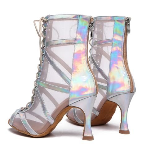 Image of Dance Practice Shoes for Women Mesh Ballroom Sandals Heels Party Prom Ankle Booties with Zip