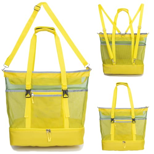 Mesh Beach Bag with Cooler Large Travel Family Vacation Essentials Pool Swimming Zipper Pocket Durable 9 Pockets