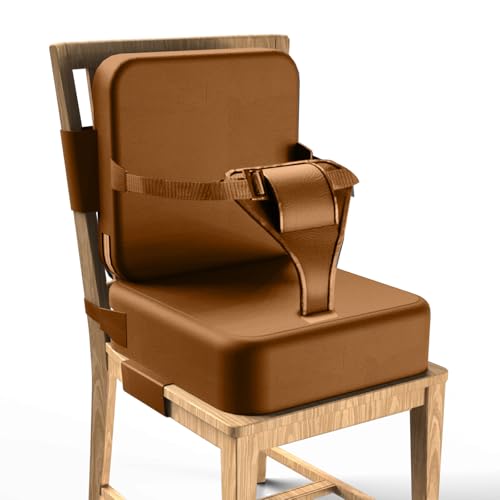 Image of Toddler Booster Seat for Dining Table,Booster Seat for Kitchen Chair with Extended Straps,2PCS Portable with Safety Buckles,Suitable for Kids Aged 3-12 in Restaurants (Dark Brown)