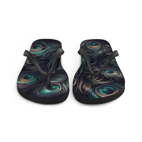 Women's Dark Peacock Feather - Lightweight Comfy Soft Sole Flip Flop Sandals4