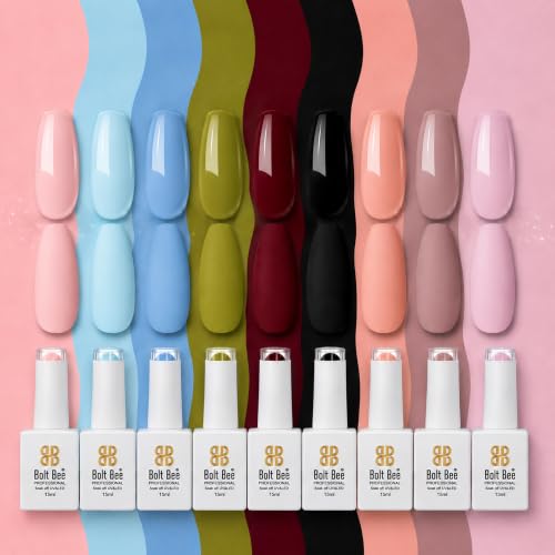 Image of Bolt Bee Gel Polish Kit Gel Polish Set,6 Colors Light Soft Sakura White Nude Spring Soak Off Nail Art Design Manicure Kit at Home (26)