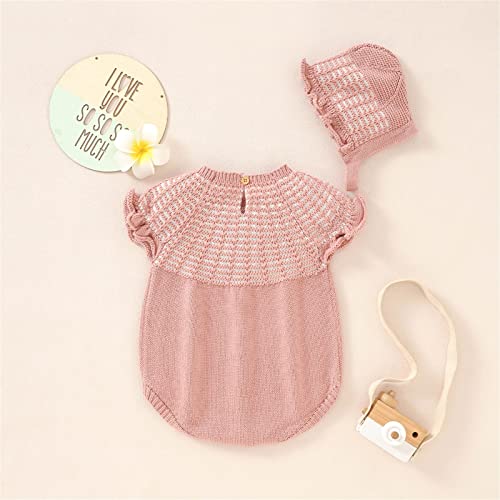 Boys Knitted Outwear Baby Newborn Infant Baby Knitted Romper Cotton Sleeveless Girl Ruffled Striped (Pink, 3-6 Months)2