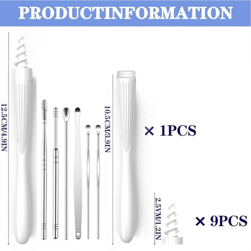 Ear Wax Removal Tool, Ear Wax Removal Reusable and Washable Replacement Soft Silicone Tips for Cleaner Earwax, Ear Wax Removal Kit Contains 7 Types of Ear Cleaner Tools (White)