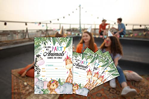 Jungle Forest Animals Birthday Party Invitation - Safari Lion Elephant Birthday Invites - Bday Invite Ideas For Girls Boys Adult Kids – 20 Fill-In Invitation Cards With 20 Envelopes (Invite C012) #TOP4