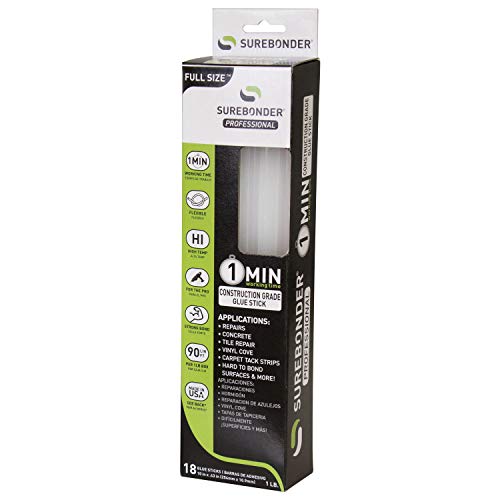 Surebonder Construction Professional Grade Adhesive Hot Melt Glue Sticks - Full Size 10" L, 7/16" D - 1 Minute Working Time, for Home Repairs & Strong Bonds, Made in USA (CG-1R10T) #1