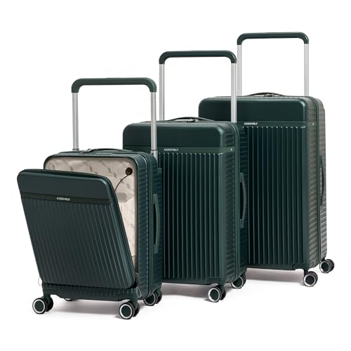 Image of Assembly Trolley Bag Set of 3 with TSA Locks & Enhanced Protection, Complete Polycarbonate Hard Shell Trolley Bag Collection for Adventure Travel, Green, 20+24+28 Inch
