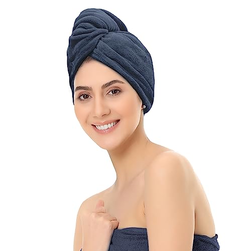 Image of Sassoon Venir Microfiber Hair Wrap Towel for Women (Denim Color, Free Size) with Smooth Texture Super Absorbent Quick Dry Hair Turban for Drying Hair