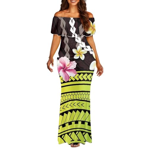 Image of Polynesian for Women S-7XL Off Shoulder Maxi Dress Hawaiian Summer Dresses