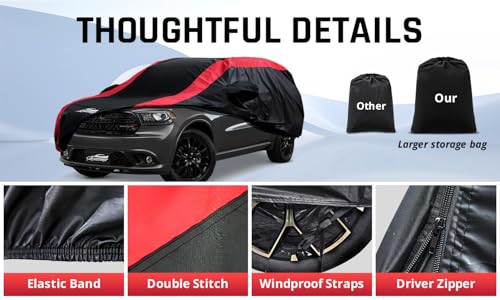 Image of Car Cover Custom Fit Dodge Durango 2004-2025, SUV Cover Waterproof All Weather with Red Strip Design for Rain, Sun, Snow, Dust Protection