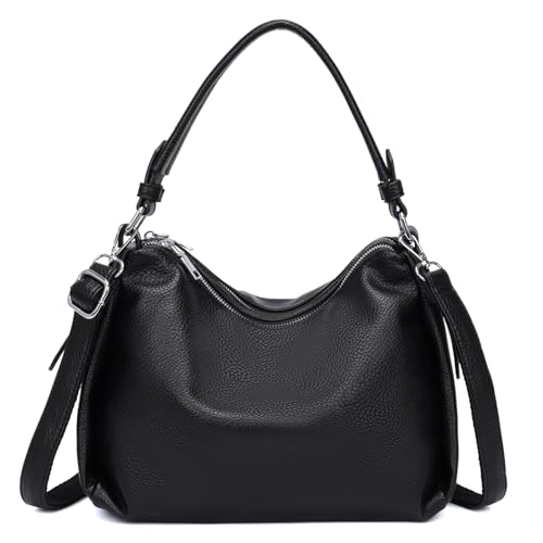 OBC Damen Tasche Shopper Handtasche Hobo Bag Schultertasche Cross Over Umhängetasche Beuteltasche Henkeltasche Leder Optik Schwarz