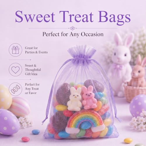 Image of ANZNKU 100 Pack Organza Bags 5 x 7 in Light Purple Small Mesh Gift Bags Bulk Drawstring for Wedding, Goodie Bag for Party Favor Candy Jewelry Soap Makeup, Treat Sachet for Baby Shower Graduation