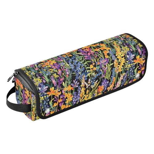 Colorful Fall Flowers Lavender Hot Hair Tools Travel Bag and Heat Resistant Mat with Zipper Waterproof Hair Tools Travel Organizer for Curling Iron Straightener Flat Hair Dryer Portable Organizer