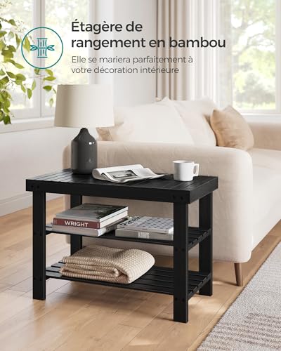 Banc de rangement chaussures bambou robuste 130kg meuble gain de place