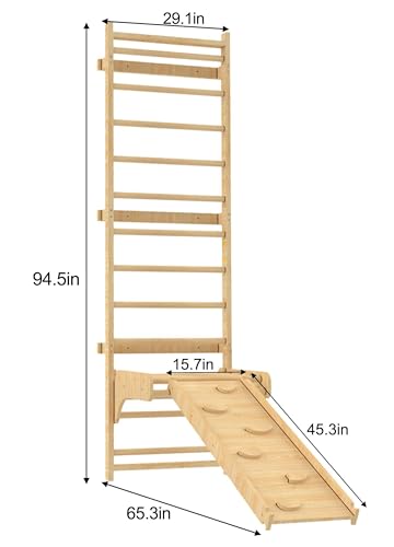Image of Avenlur Betula Swedish Wall Ladder for Kids - Indoor Wooden Climbing Gym with Slide, Swing, Rope Ladder & Pull-Up Bar - Montessori Wall Gym for Strength, Coordination & Active Play (Ages 3+) (95 inch)