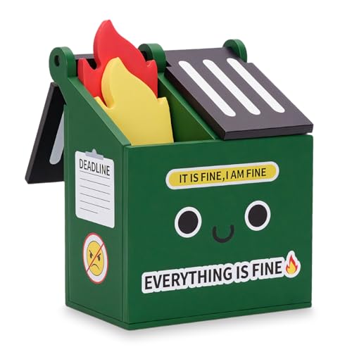 Dalycro Dumpster Fire Pencil Holder with 100 PCS Flame Sticky Notes – Funny Dumpster Fire Desk Accessories for Office Decor – Fun Gift for Men, Coworkers (Green)