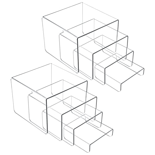 MerryNine Lot de 8 rehausseurs en acrylique transparent à 4 niveaux, support multifonction en acrylique transparent pour cupcakes, cosmétiques, objets de collection...