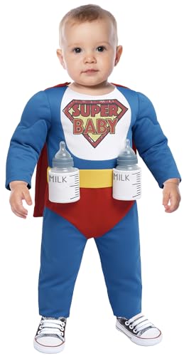 FIESTAS GUIRCA | Fantasia super bebé (18-24 meses) - Capa, macacão e sutiã em latas - disfarces de super-heróis para o Halloween e festas de disfarces - ideal para bebés e crianças - azul