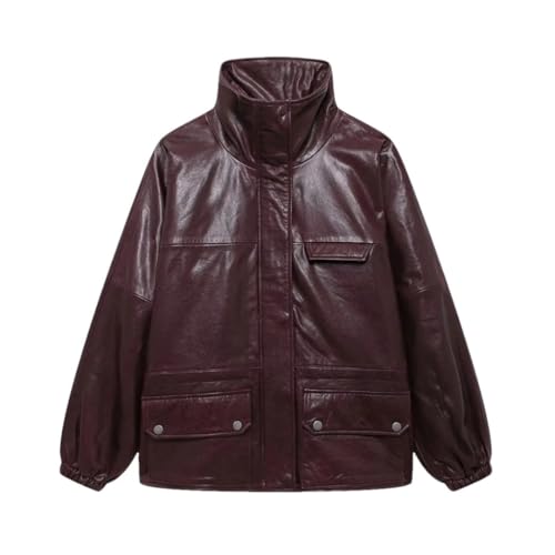 Woman Faux Leather Jackets Long Sleeve Press Button Coat Women Streetwear Casual Outerwear