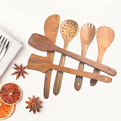Dwelling Store™ Wooden Spatula Spoons Set For Cooking, 6 Pcs Wooden Utensils For Cooking - Easy To Clean Reusable Wooden Spoons For Cooking #TOP2